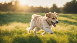 ((cheerful dog, running, grassy field), sunny, bright, (golden hour lighting), soft focus, vibrant colors), polaroid, photograph, professional photograph, (high resolution, cinematic composition, telephoto lens)