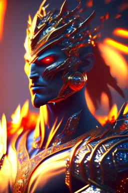 WILL TO POWER EMBODIED IN WISDOMKING_TRAINING as warrior, BLOODY, psychedelic, invincible, violent, focused, godpower, divine, concept art, smooth, extremely sharp detail, finely tuned detail, ultra high definition, 8 k, unreal engine 5, ultra sharp focus, fantasy, gold and diamonds with emralds, brighter background, full body cape, necklaces around the neck, face with a tiny smile and eyes closed, bright skintone