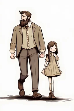 A tall man, like a giant, with a handsome face and a thin beard and mustache, was dragging a girl along