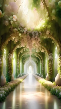 enchanting forest watercolor, symetric hall way