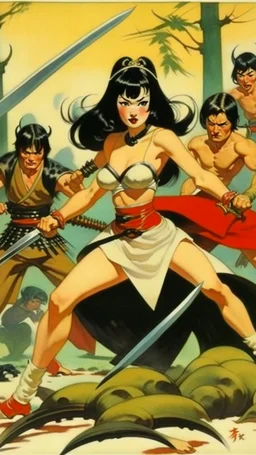 Betty Page art from japanese style 1900 movie. Ninjas