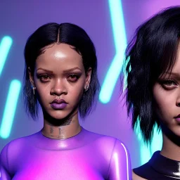 young rihanna, blade runner style, middle short hair, rain, fog, neon ambient, gradient color, clean skin, circuits, latex coat, cyber punk, neon, tubes, portrait, studio photo, unreal engine 5, smooth color, 16 bit, god lights, ray tracing, RTX, lumen lighting, ultra deatail, volumetric lighting, 3d, finely drawn, hd.