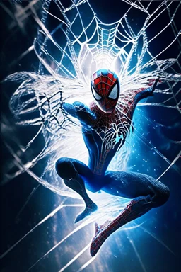 spiderman throwing spiderweb from his movie poster 3d effect, frozen in time, mesmerizing pose, 3d effect, Ethereal atmosphere, transcending boundaries, immersive experience, cinematic world, Captivating, Intricate design, propelling spiderweb, animated artistry