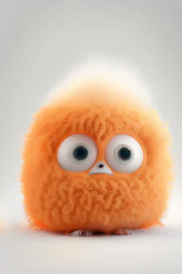 3D Cute fluffy orange soft Puppet of a baby monster, emotive eyes, electron microscope photography, 35mm lens, photorealistic, 3D, octane render, unreal engine, sweet, in the style of Pixar, white background