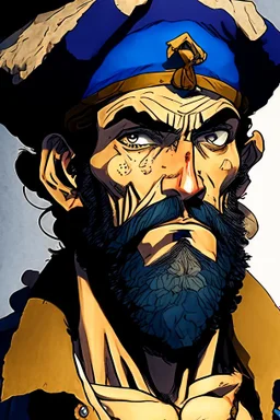 A comic portrait of Magellan, from One Piece