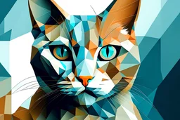 Generate a digital painting of the cat in the style of Cubism, using geometric shapes and fractured forms to depict the cat from multiple angles simultaneously.