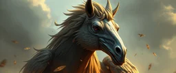 bird with horseface looks beyond really powerful, fantasy illustration