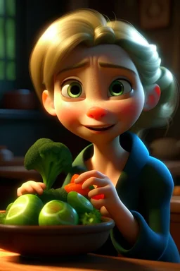 Elsa eating broccoli