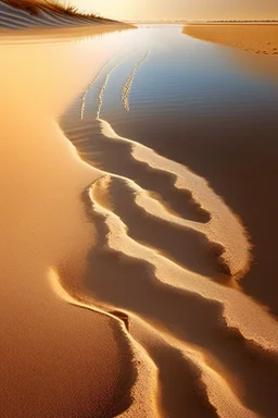 Sand Near THE WATER OF LAKE Gennisaretsky, bare footprints lead to the water. The image is in high quality in 8K.