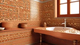 A copper brown chromatic desert designed in ancient Greek mosaics painted by Alfred Sisley