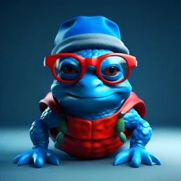 A blue Ninja Turtle wearing glasses and a Santa hat