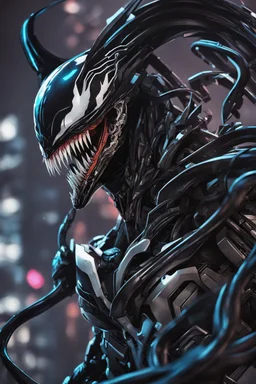 Venom mix with machine in solo leveling shadow artstyle, cyberpunk them, intricate details, highly detailed, high details machine, high details, detailed portrait, masterpiece,ultra detailed,best quality