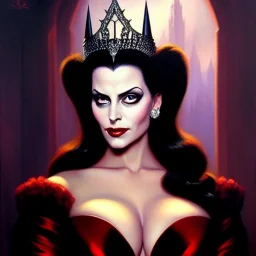 portrait of beautiful busty Evil Queen painting by Brom, oil on canvas, cinematic composition, extreme detail,cinematic composition,fit full head inside picture