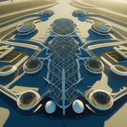 Symmetrical aerial view of an ant-shaped airport, spectacular, impressive, ultra quality, maximalist, 8k 3D