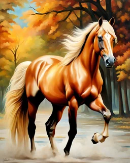 Beautiful Palomino horse colorful art Deco, full body, amazing artwork, hyper detailed, ultra maximalist quality, 12k