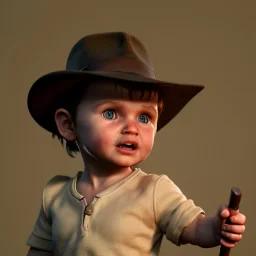 Indiana Jones toddler, full body, whip, dramatic lighting, hyper realistic