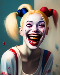 painting by koson ohara and marta bevacqua, Harley Quinn laugh