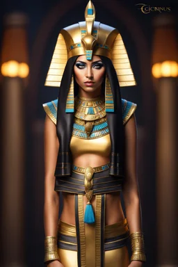 full body Cleopatra, pharaoh makeup, full body shot, written by Orcinus Orca, Ultra detail face in anceiant egipth place