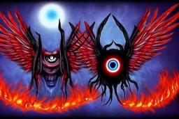 wings, freaky crazy evil eye with wings, laughing, flying, satan wings, dark, terror, horror