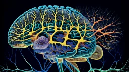 "The image represents microscopic details of the human brain, displaying intricate nerve structures and neural transmissions. The picturesque image reflects the complexity and beauty of neural structures in the brain, indicating recent advancements in the field of neuroscience and the significant discoveries it represents."