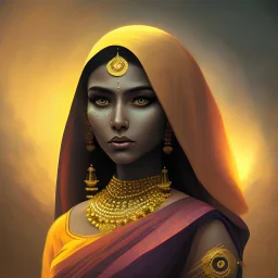 portrait, fantasy setting, woman, dark-skinned, indian