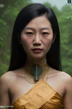 Thailand girl head portrait, warrior costume, village, meditation, woods, cyberpunk, 8k quality