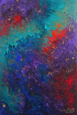 fractal computing is a surreal painting inspired by cool tones of violet, teal blue, cobalt blue, eggplant purple, and red; lowbrow expressionism; Golden Hour; Exquisitely Detailed