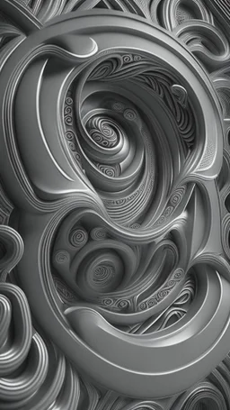 optical illusion 3D, monochrome, bas-relief 3D effect, photorealistic , in the style of H.R.Giger, geometric, spirals, symmetric, high contrast, side light , modern, stylish, futuristic, surreal, intricated details, high resolution, octane render , unreal engine 5