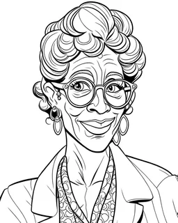 Shirley Chisholm, line art style fashion, simple line art, one line, line art, white background, cartoon style, coloring book style on white background, well composed, clean coloring book page, No dither, no gradient, strong outline, No fill, No solids, hand drawn