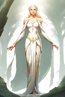 full body curvy muscular princess elf like galadriel in concept art