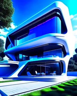 A modern country house, neofuturistic, retro anime art style, contrasting colors. Ultra quality, hyper detailed. By Zaha Hadid