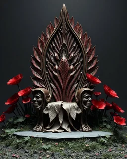 3d throne made out of all cover Papaver Somniferum only leaves, HYPER DETAILED.dark and drungs