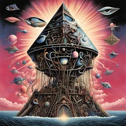 by Tim Biskup and Tomasz Setowski, Pink_Floyd album cover art, what did you dream - we told you what to dream, album cover art, sharp colors, eerie, smooth, surreal, THE MACHINE