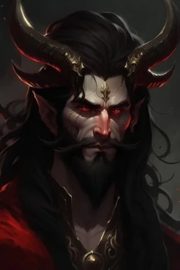 Beard, dark hair, demon prince, horns