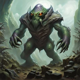 90's fantasy tcg art of an alien rock creature