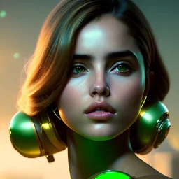 hyper realistic portrait of my ethereal waifu cute innocent green slimy alien female froggy lady, played by ana de armas, with adorable uwu eyes painted by greg rutkowski, wlop, 7 0 s scifi