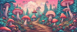 colored lineart lsd shrooms fantasy trippy forest scenery