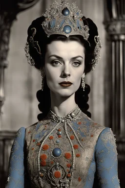 Austrian simbolism, Vivien Leigh Princess wears a Surrealist Armenian embroidered avant-gard fashion, ornamental details,caravaggism, in David lynch movie style by Max ernst