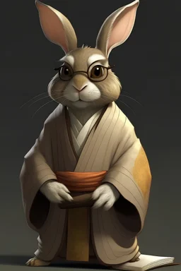 a humanoid rabbit monk with glasses and scholar robe