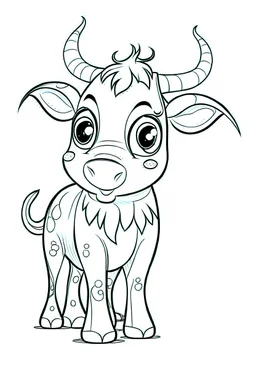 outline art for cute baby cow coloring page for kids, white background, sketch style, full body, only use outline, cartoon style, clean line art, no shadows, clear and well outlined