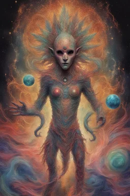 metephysical colourful masked horror inhumane godly being cosmic creature of magic transcended