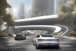dynamic, futuristic cityscape inspired by Elon Musk's innovative ideas, feature a network of sleek, efficient car tunnels, representing The Boring Company's vision for alleviating traffic congestion. These tunnels could have illuminated entrances with modern, minimalist designs, seamlessly integrated into the urban landscape. Above ground, there might be autonomous Tesla vehicles navigating smart roads, showcasing advanced, clean energy transportation.