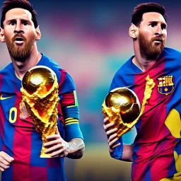 lionel messi eating the world cup trophy, unreal engine 5.1, ultra high resolution, photorealistic, ultra high detail, octane render, deep dream