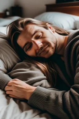 hugging someone while laying down in bed