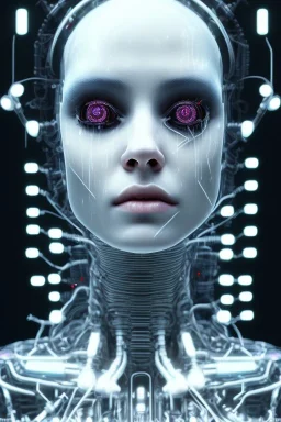 cyberpunk, head, cry women, portrai, face cry, black eyes, tron, cyborg, robot, cyborg, white hair, seven , perfekt, real, dream, hr giger