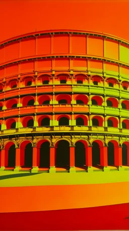 An orange colored fighters' coliseum painted by Andy Warhol