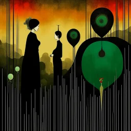 Negotiating dream frequencies culminating in a fetal absurdity, by Gabriel Pacheco, ink illustration, Green and black color scheme, abstract surrealism, art nouveau