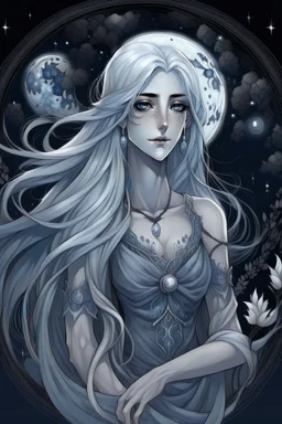 **Background:** Luna Silverwood is a reclusive artist who specializes in creating intricate and enigmatic drawings under the moonlight. Her work is known for its haunting beauty and its ability to convey the ineffable. **Appearance:** Luna has pale, ethereal features with long silver hair that seems to shimmer in the moonlight. She dresses in flowing, dark-colored clothing that accentuates her mysterious aura.