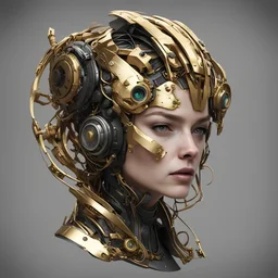 create me a thin round laurel golden portrait rim. not real laurels. but mechanical cyberpunk laurels. where the head would be should be dark.