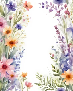 Watercolor wildflowers border template